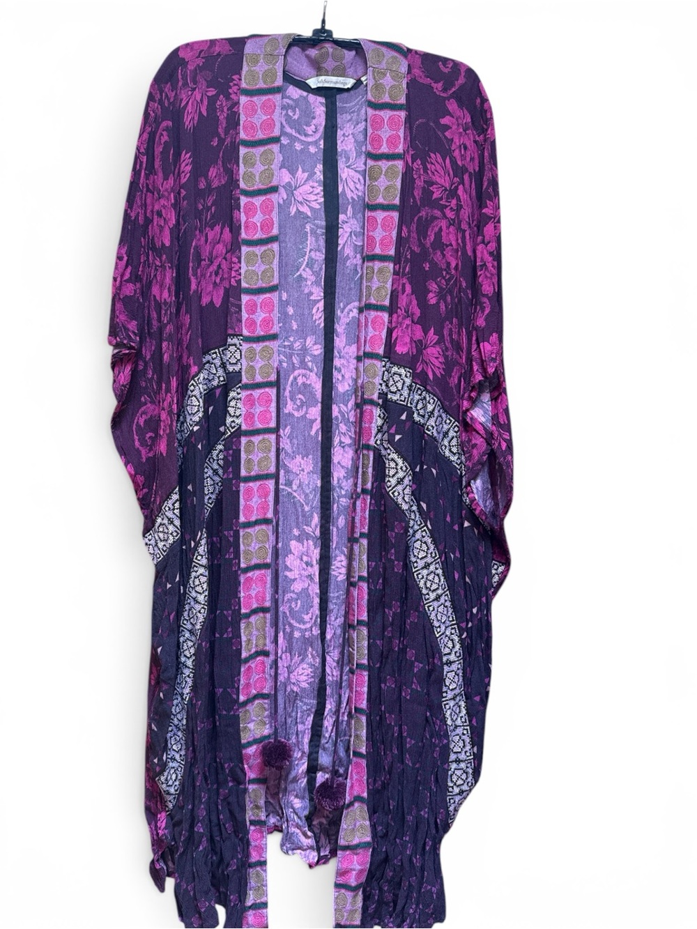 Purple Floral Boho Kimono Cardigan, Soft Surroundings size L/XL (Please read)